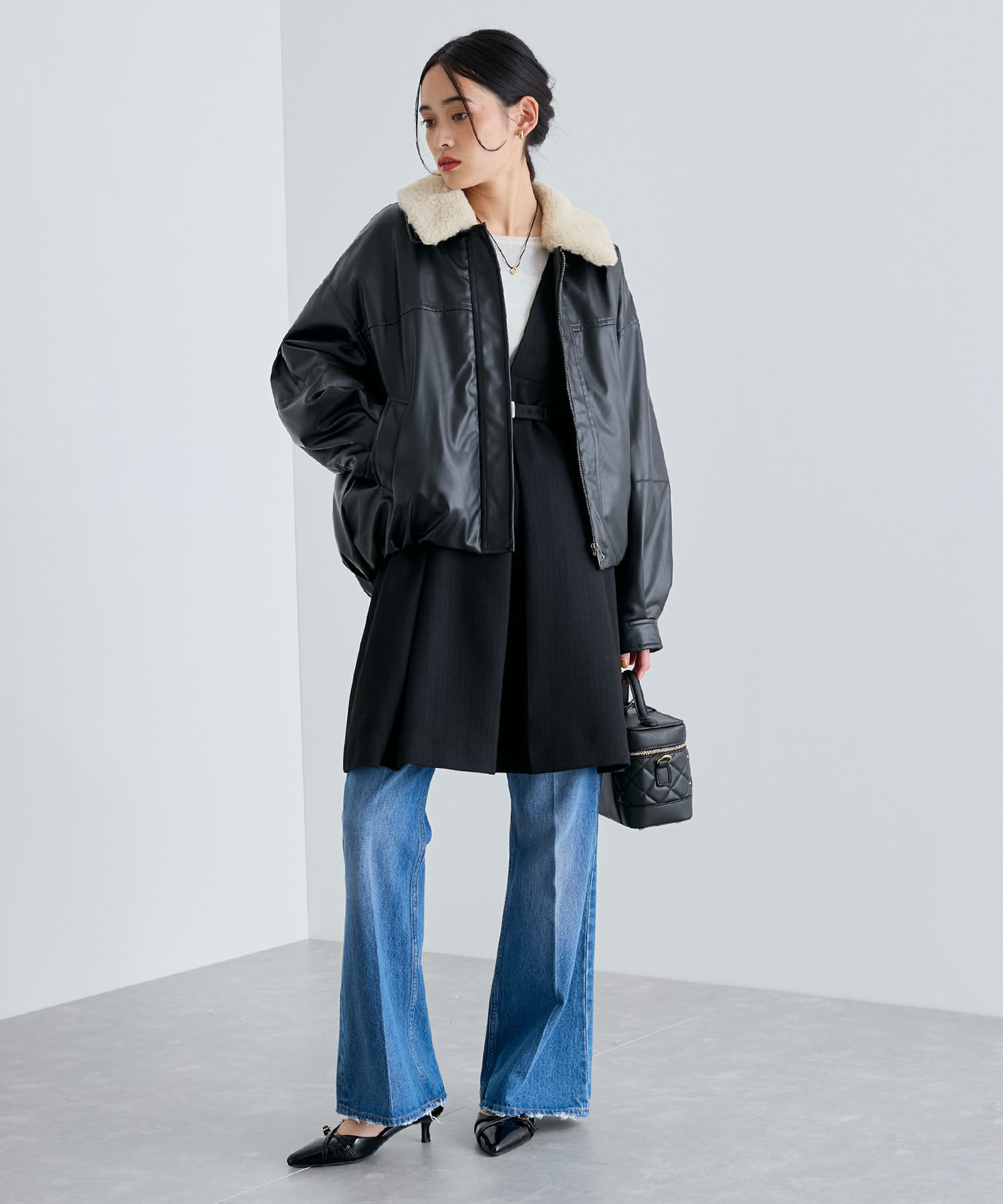 VIS「【エコファー取外し可能】合皮中綿ブルゾン」|ブルゾン・スタジャン|