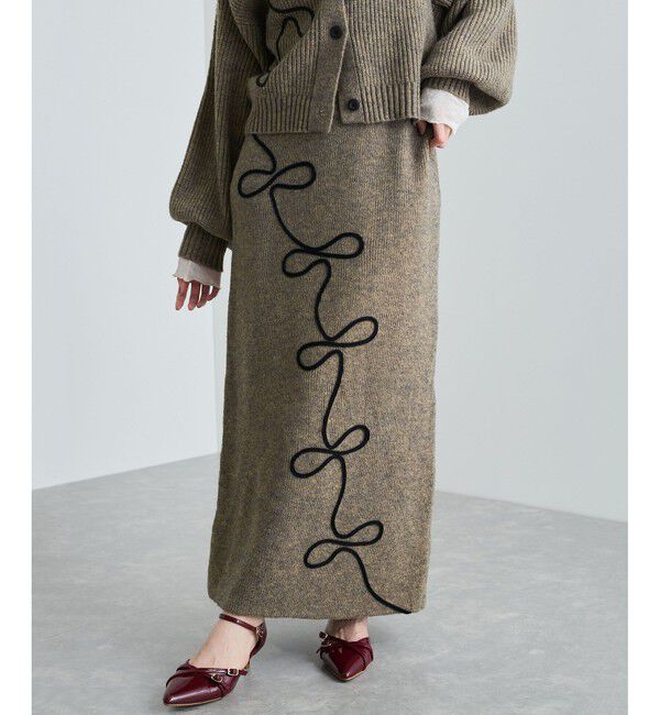 VIS「【WEB限定】リボンコード刺繍ニットスカート【セットアップ対応】」|スカート|コゲ茶メイン
