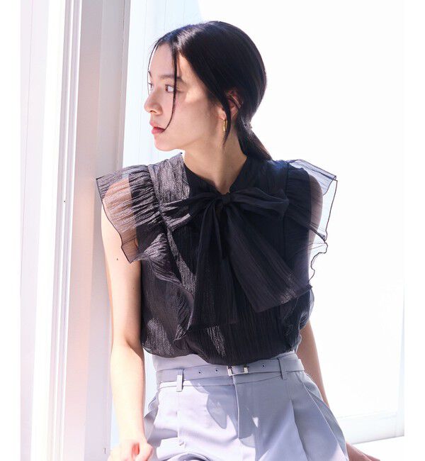 VIS「主役級！華やぎシアーシャイニーボウタイフリルブラウス【前後2WAY】【洗える】」|シャツ・ブラウス|