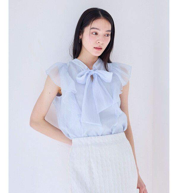 VIS「主役級！華やぎシアーシャイニーボウタイフリルブラウス【前後2WAY】【洗える】」|シャツ・ブラウス|