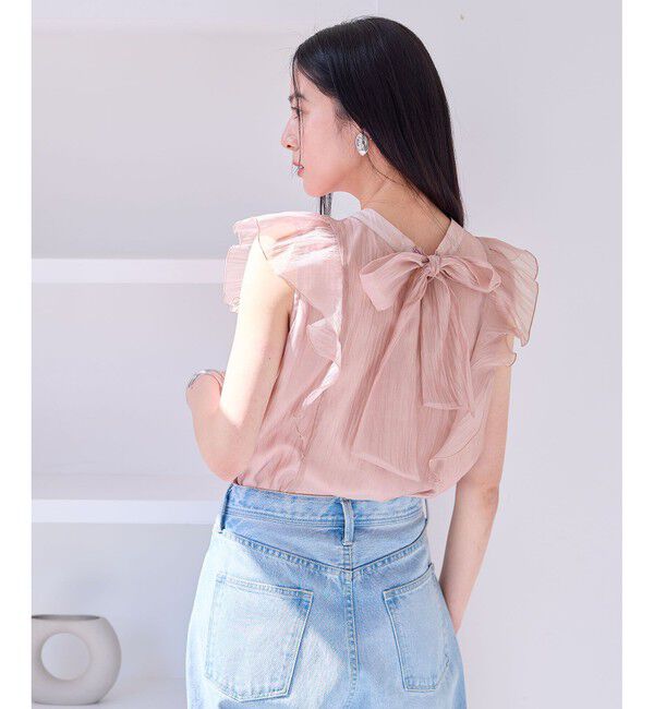 VIS「主役級！華やぎシアーシャイニーボウタイフリルブラウス【前後2WAY】【洗える】」|シャツ・ブラウス|