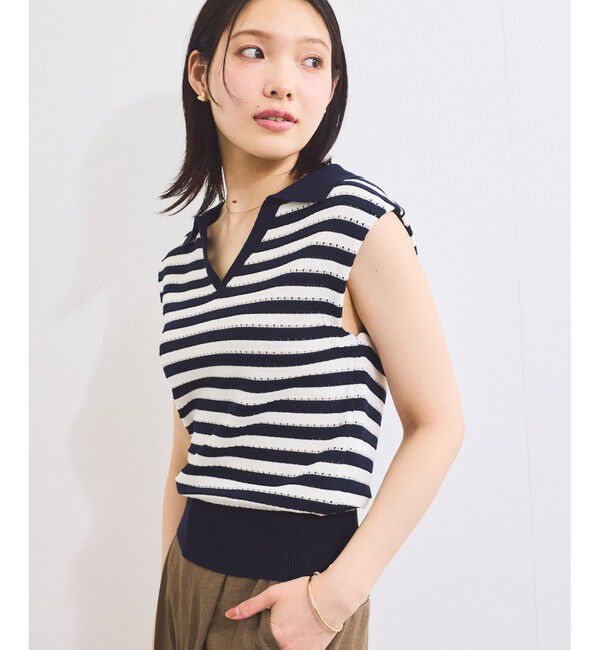 VIS「スキッパーフレンチスリーブアイレットニット」|ニット・セーター|