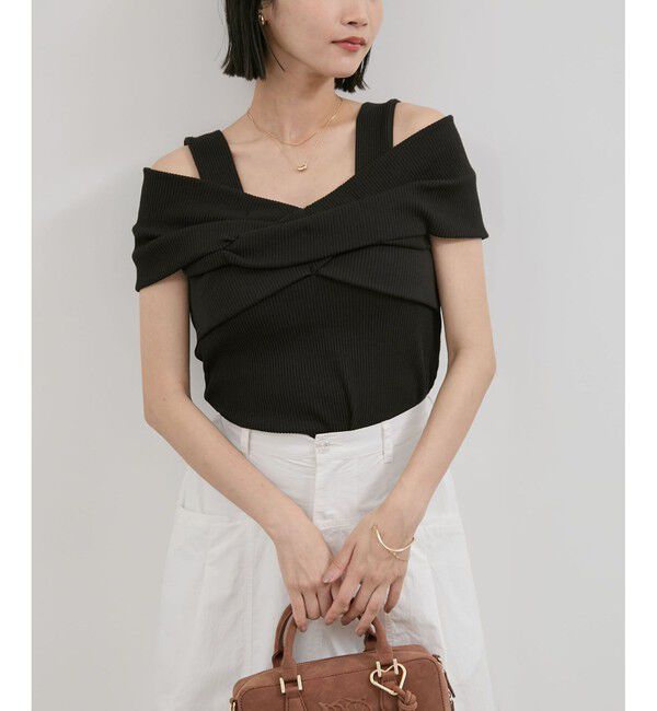 VIS「ねじれオフショルプルオーバー」|ニット・セーター|ブラック(01)