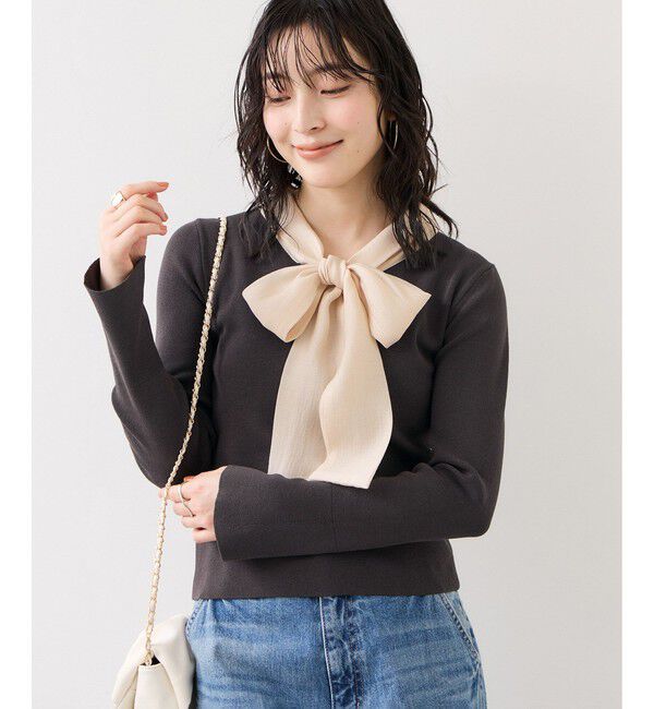 VIS「バイカラーリボンドッキングニット」|ニット・セーター|