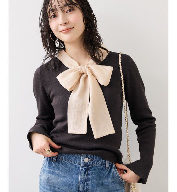 VIS「バイカラーリボンドッキングニット」|ニット・セーター|