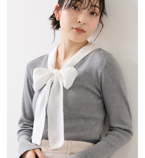 VIS「バイカラーリボンドッキングニット」|ニット・セーター|