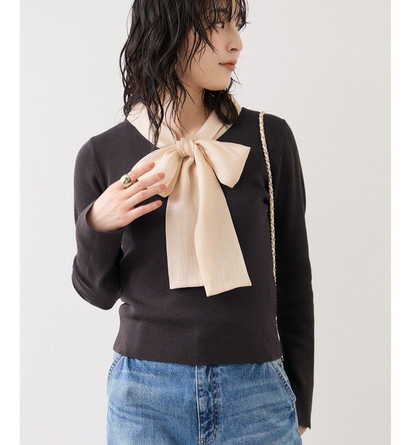 VIS「バイカラーリボンドッキングニット」|ニット・セーター|