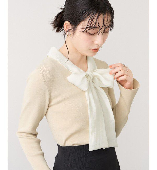 VIS「バイカラーリボンドッキングニット」|ニット・セーター|ベージュ(27)