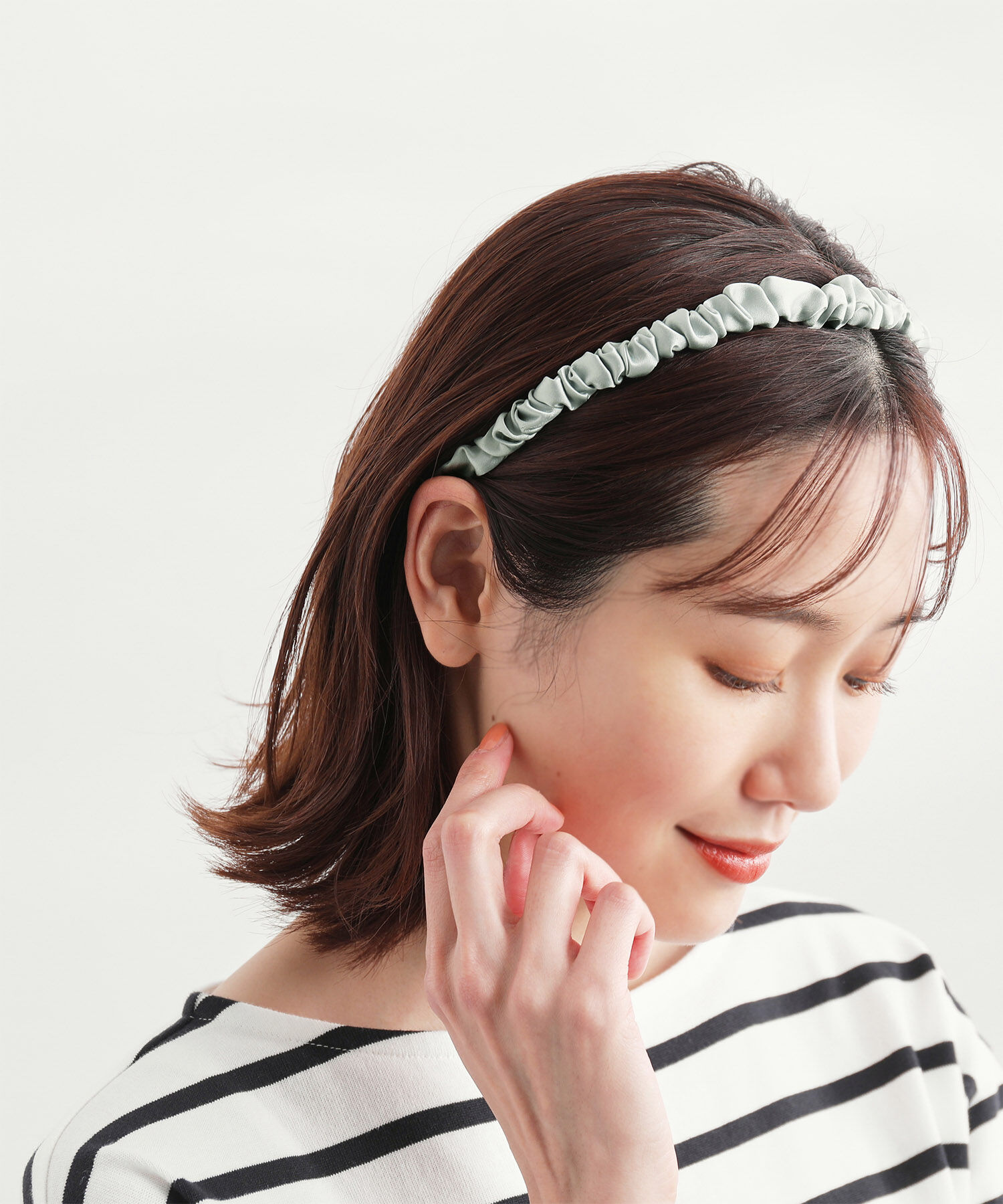 ROPE PICNIC PASSAGE「サテンギャザーカチューシャ」|カチューシャ|ライトグレー(08)