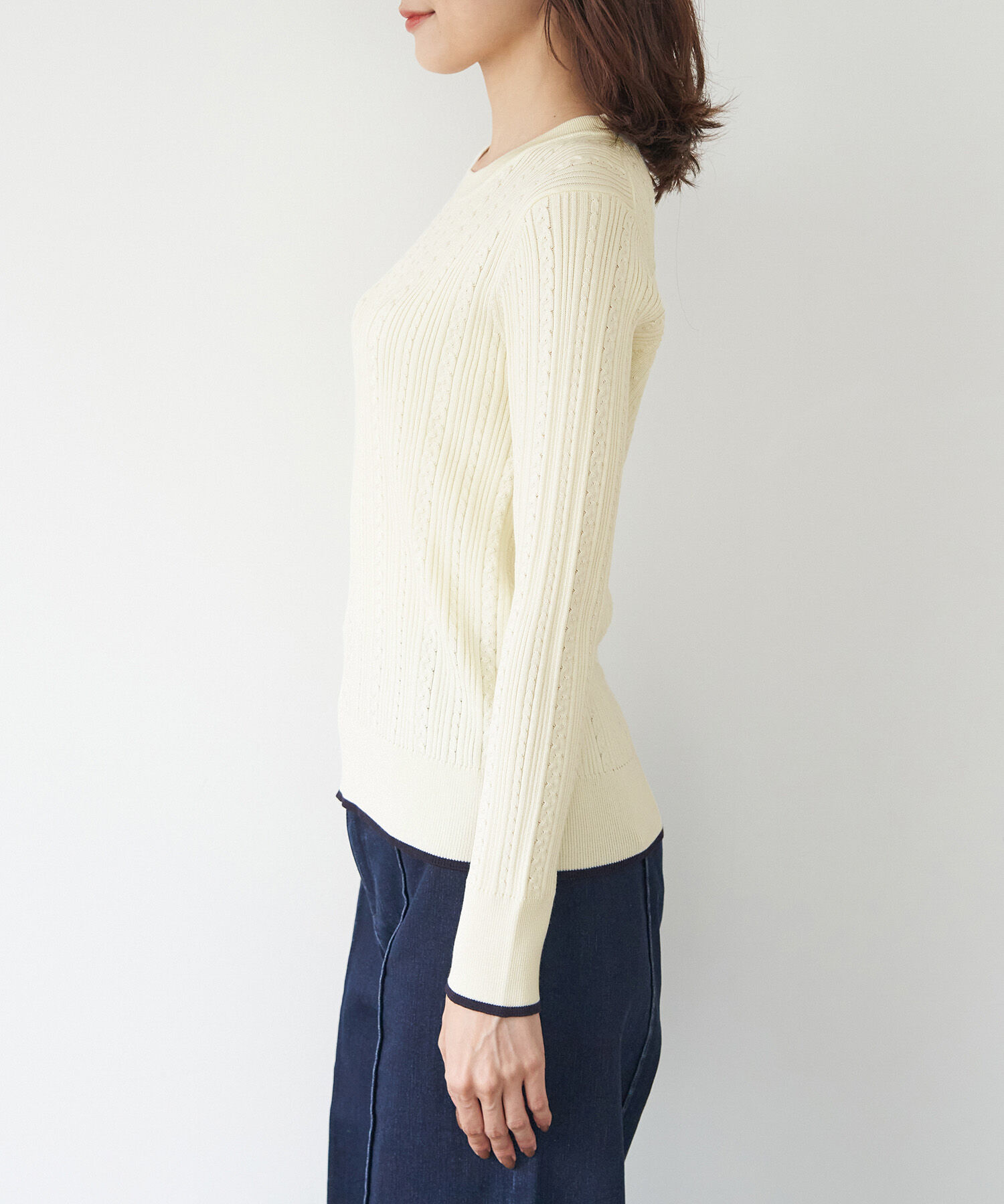 Rope&rsquo;Picnic「洗濯機OK/BIO GRACEミニケーブルニットプルオーバー」|ニット・セーター|