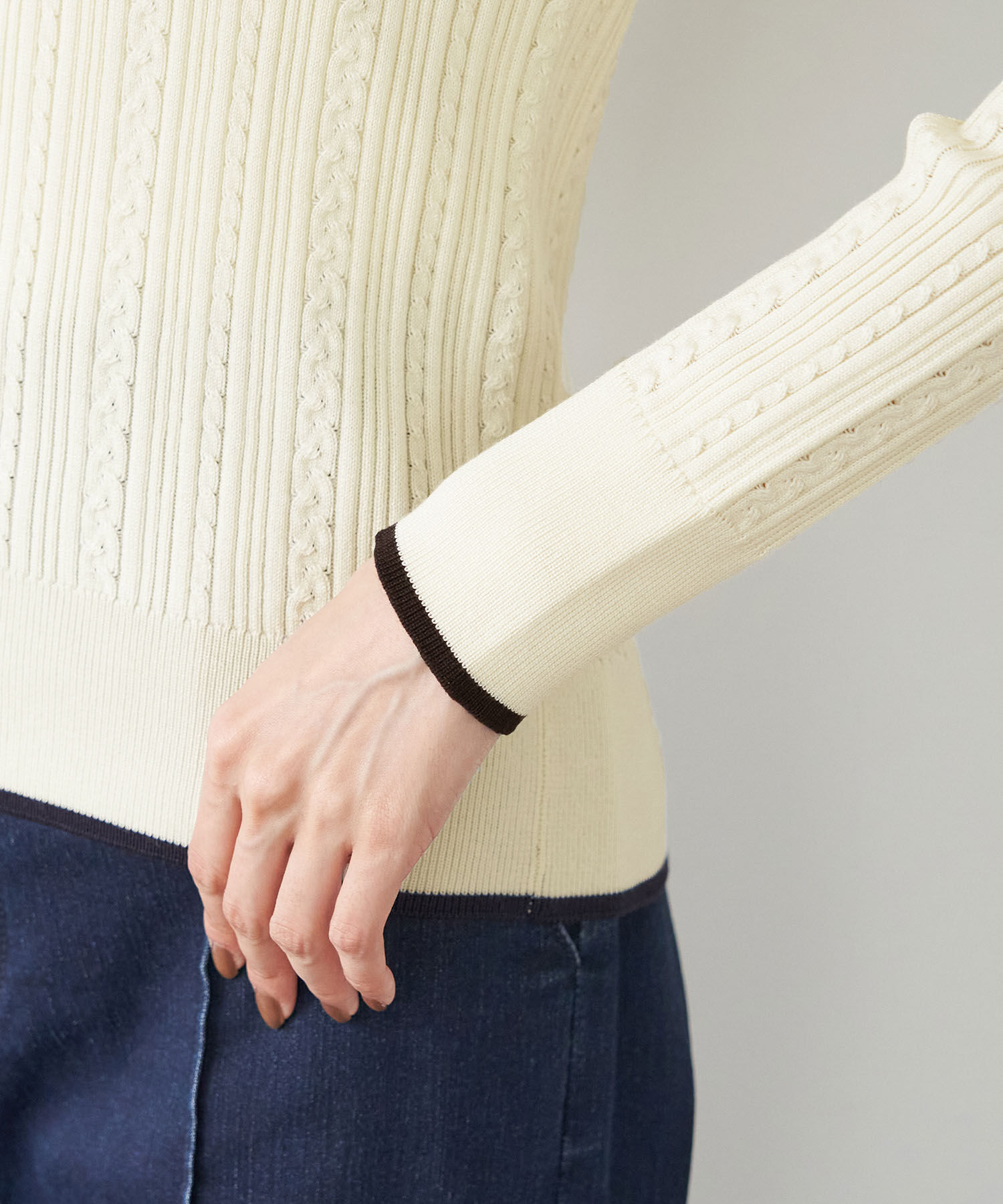 Rope&rsquo;Picnic「洗濯機OK/BIO GRACEミニケーブルニットプルオーバー」|ニット・セーター|