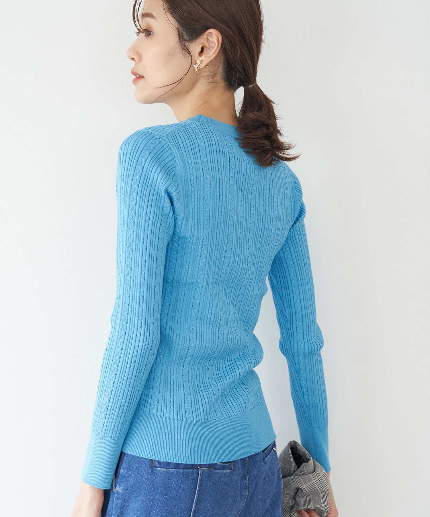 Rope&rsquo;Picnic「洗濯機OK/BIO GRACEミニケーブルニットプルオーバー」|ニット・セーター|ターコイズ(49)