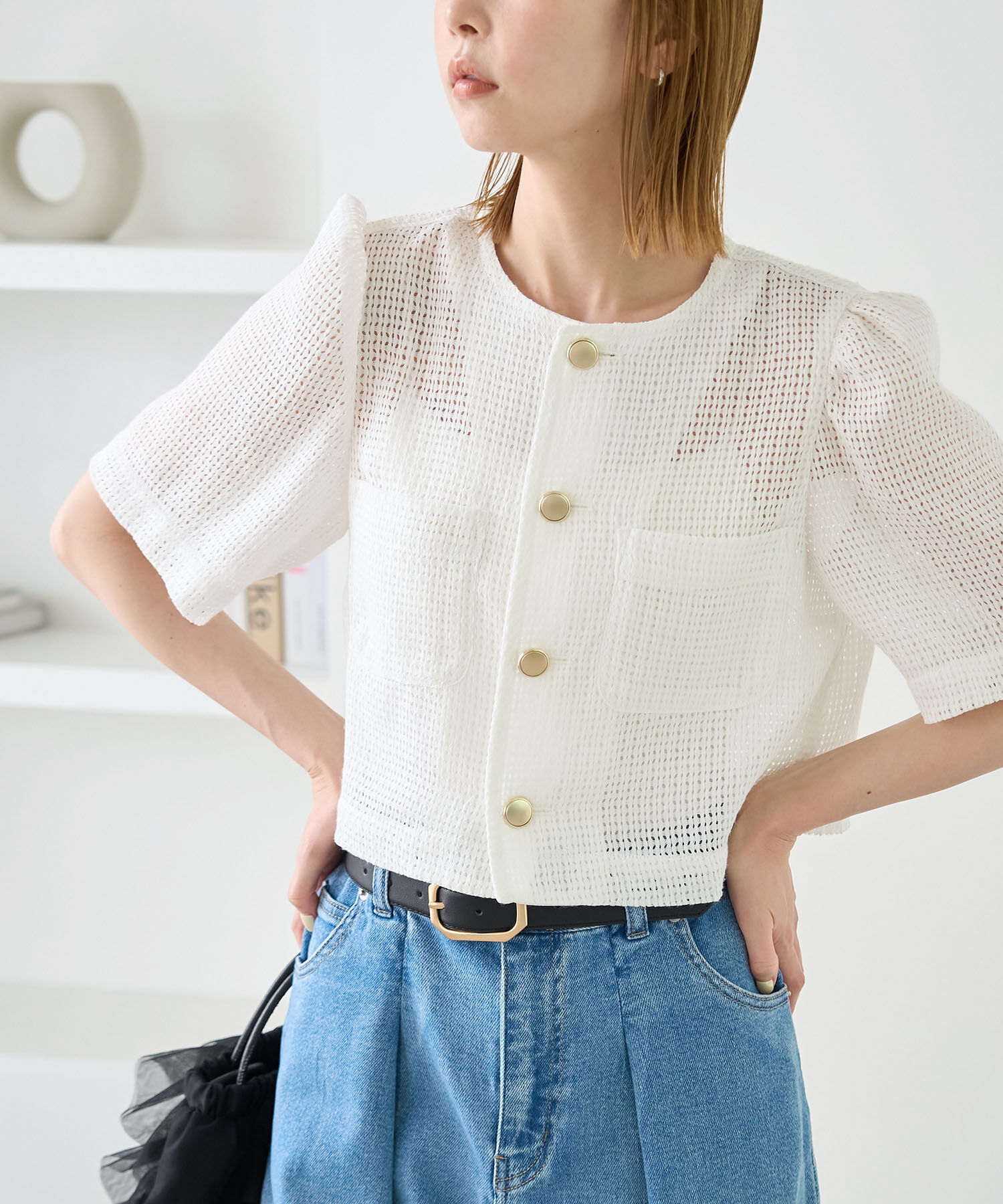 Rope&rsquo;Picnic「【ご好評につき追加生産】カーディジャケット」|ノーカラージャケット|ホワイト(10)