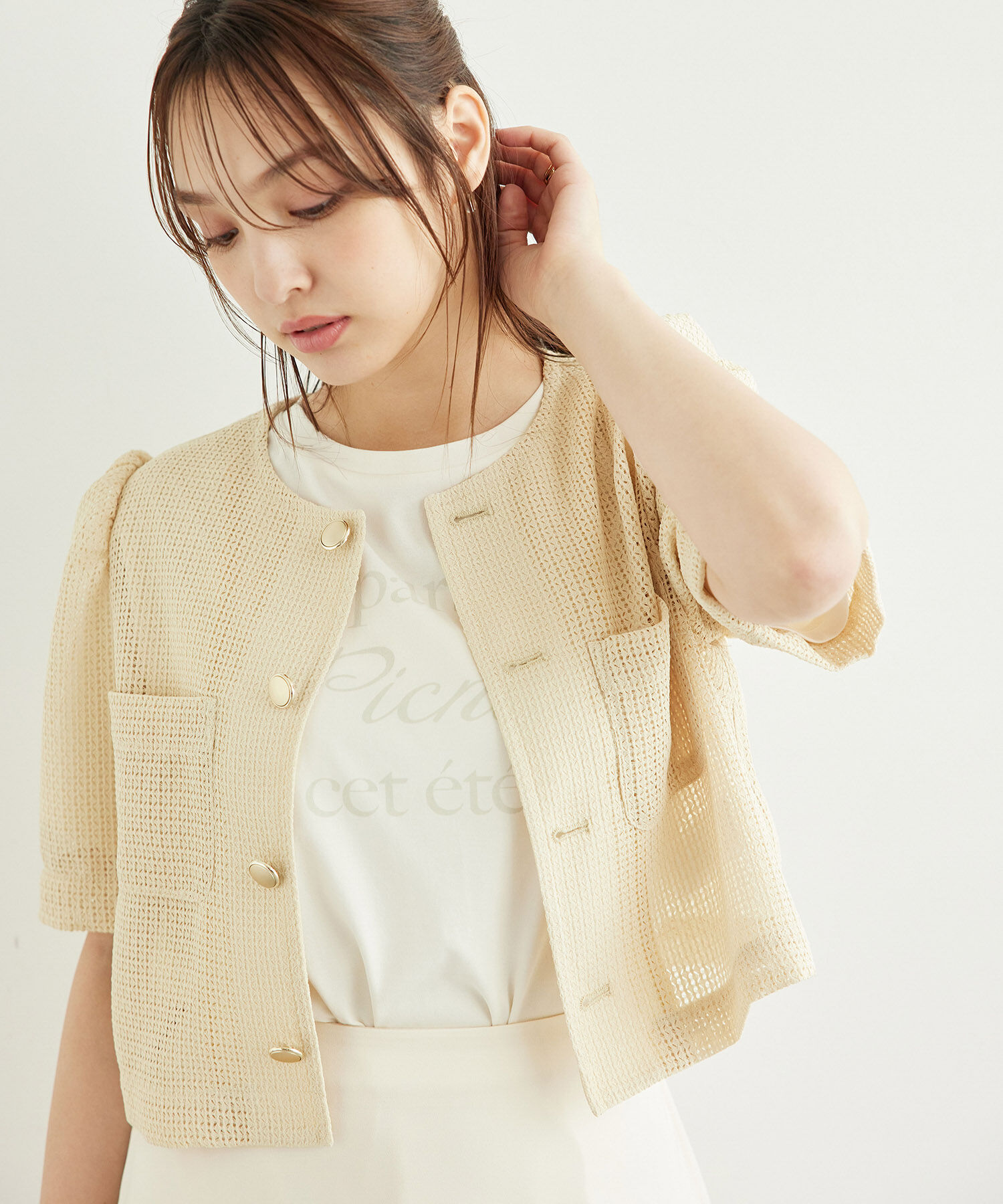 Rope&rsquo;Picnic「【ご好評につき追加生産】カーディジャケット」|ノーカラージャケット|ベージュ(27)