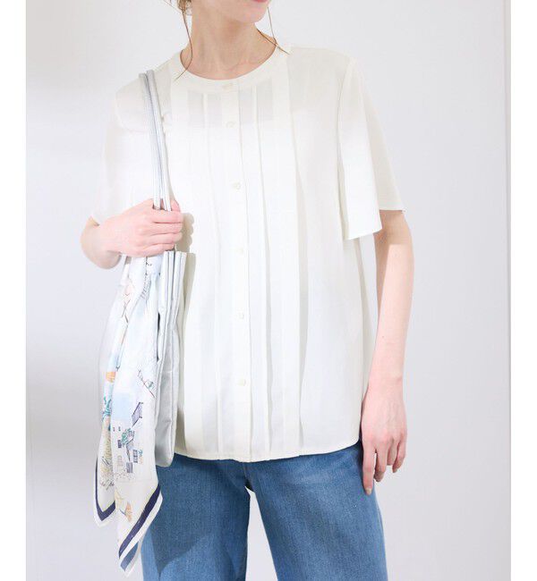 Rope&rsquo;Picnic「多機能ランダムタックハーフスリーブブラウス / 通勤にも」|シャツ・ブラウス|