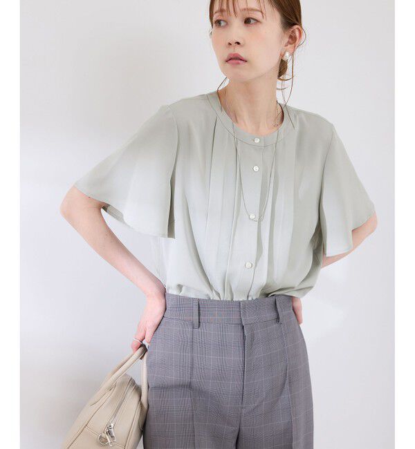 Rope&rsquo;Picnic「多機能ランダムタックハーフスリーブブラウス / 通勤にも」|シャツ・ブラウス|