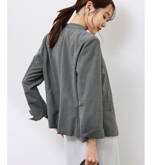 Rope&rsquo;Picnic「【UV対応】【リネンライク・シリーズ】ノーラペルジャケット/通勤・セットアップ対応」|ノーカラージャケット|