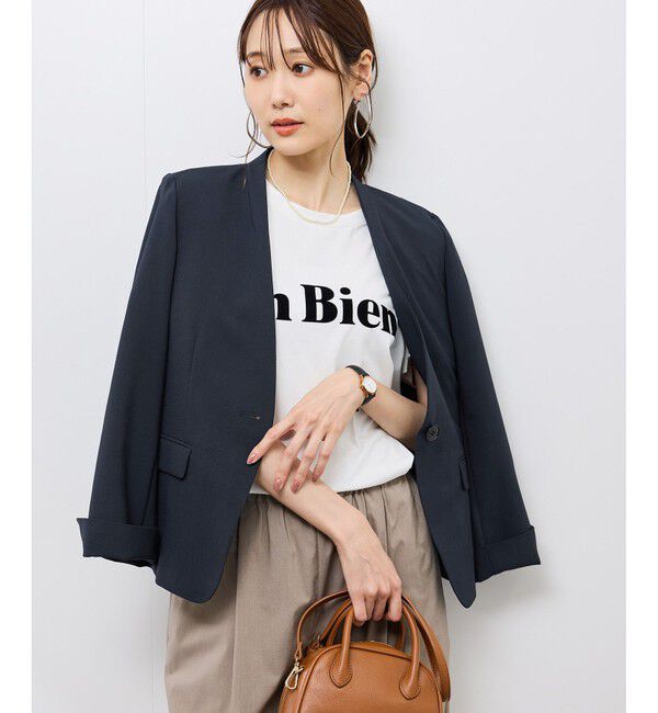 Rope&rsquo;Picnic「【UV対応】【リネンライク・シリーズ】ノーラペルジャケット/通勤・セットアップ対応」|ノーカラージャケット|