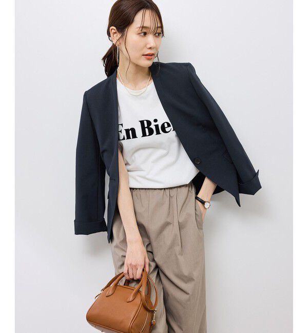 Rope&rsquo;Picnic「【UV対応】【リネンライク・シリーズ】ノーラペルジャケット/通勤・セットアップ対応」|ノーカラージャケット|