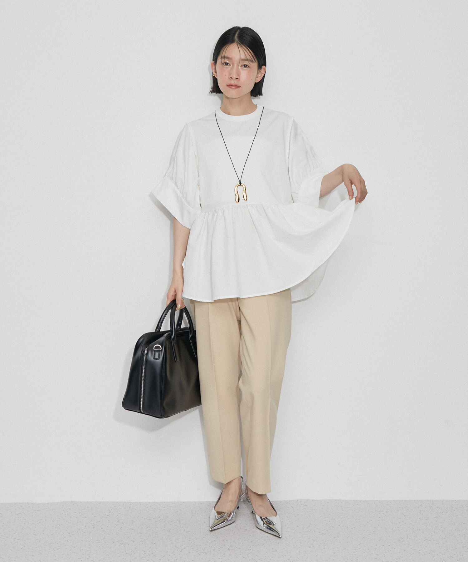 ADAM ET ROPE'「【再入荷・サステナブル・洗える・UVカット】バウンスカフスプルオーバー」|Tシャツ・カットソー|