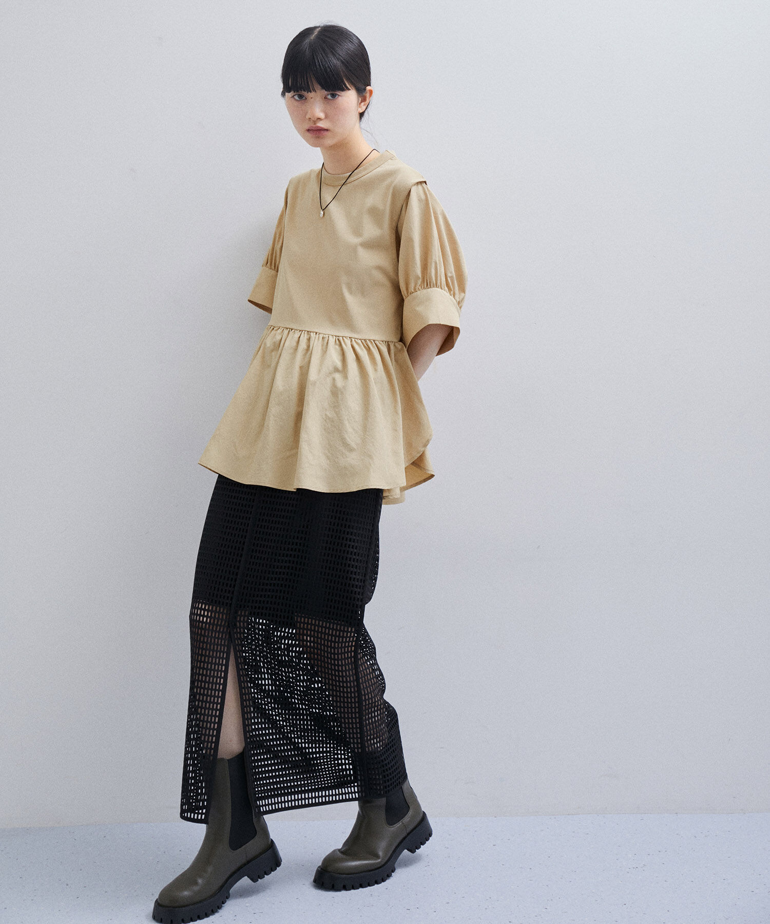 ADAM ET ROPE'「【再入荷・サステナブル・洗える・UVカット】バウンスカフスプルオーバー」|Tシャツ・カットソー|