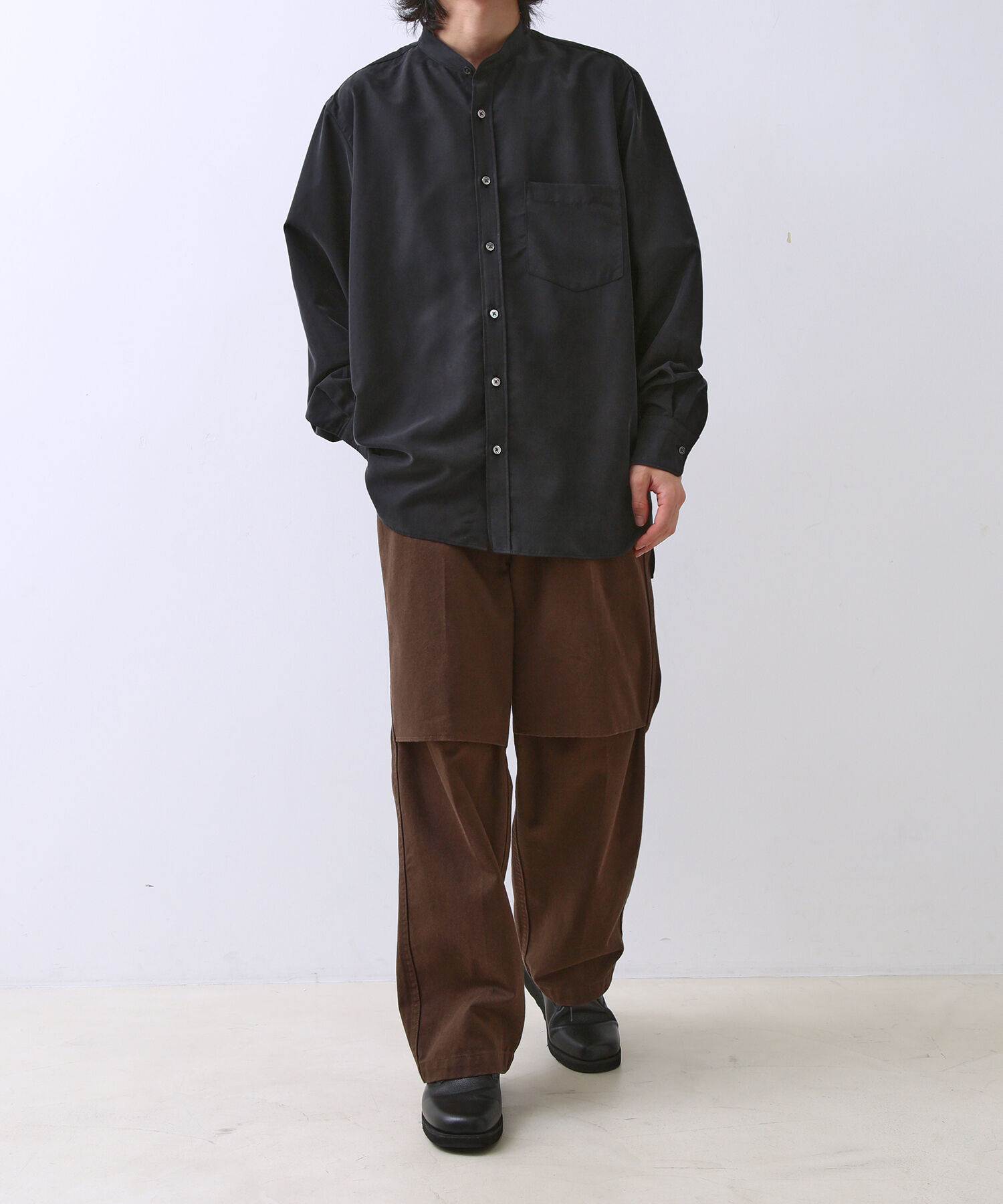 ADAM ET ROPE'「《定番》レーヨンスエード バンドカラーシャツ / ユニセックス」|シャツ・ブラウス|