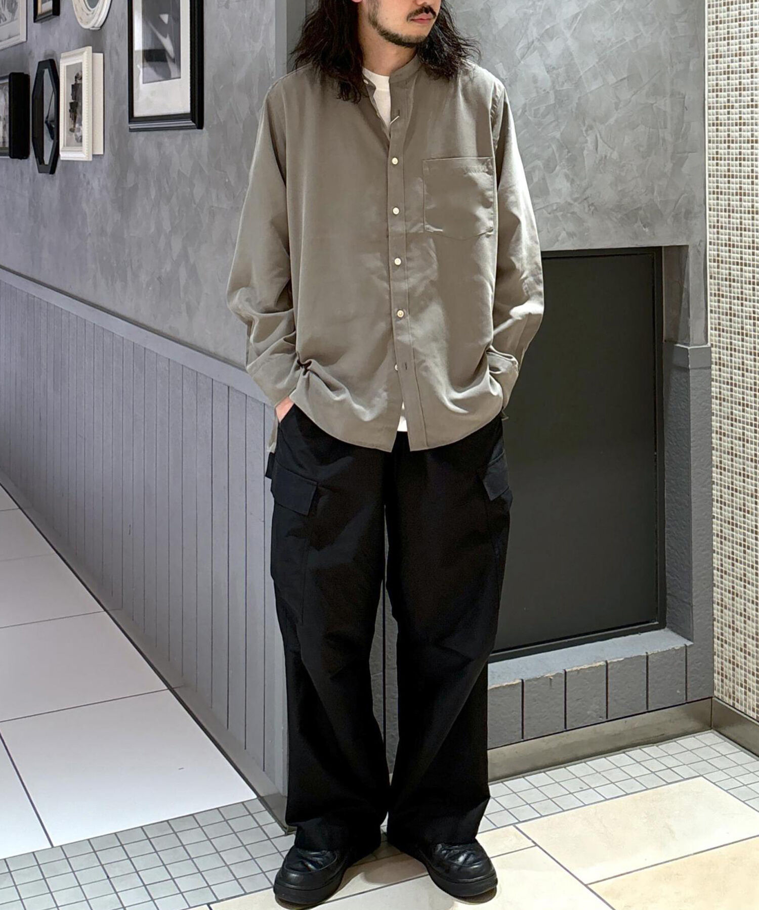 ADAM ET ROPE'「《定番》レーヨンスエード バンドカラーシャツ / ユニセックス」|シャツ・ブラウス|