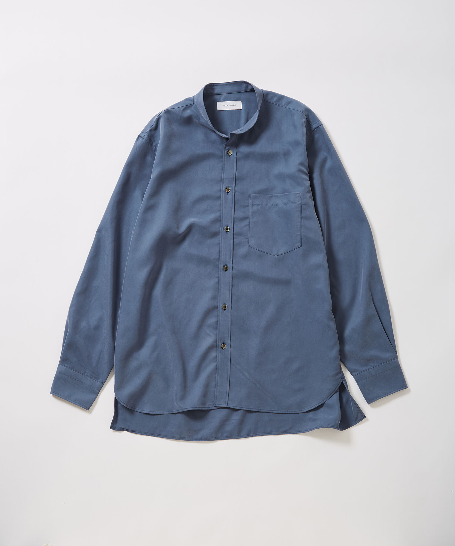 ADAM ET ROPE'「《定番》レーヨンスエード バンドカラーシャツ / ユニセックス」|シャツ・ブラウス|ブルー系(46)