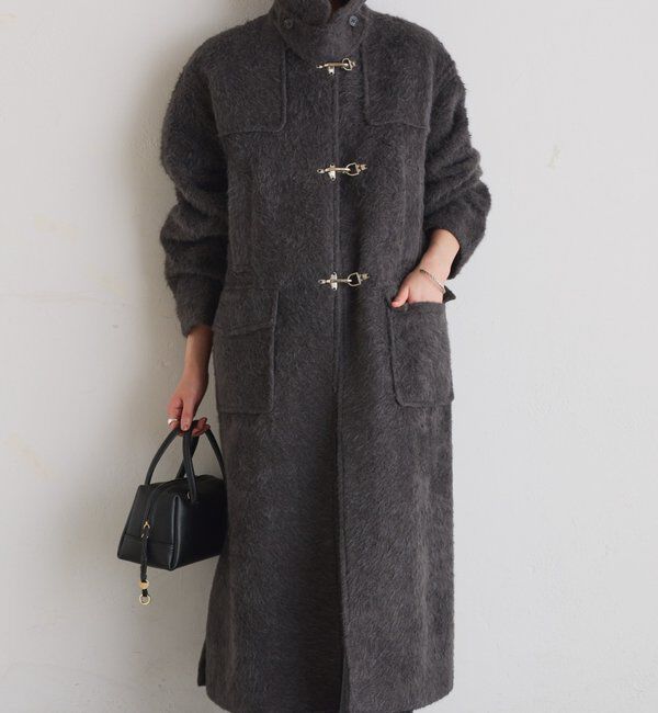  「【着映えコート/ウール混】シャギーロングコート」|その他|チャコールグレー