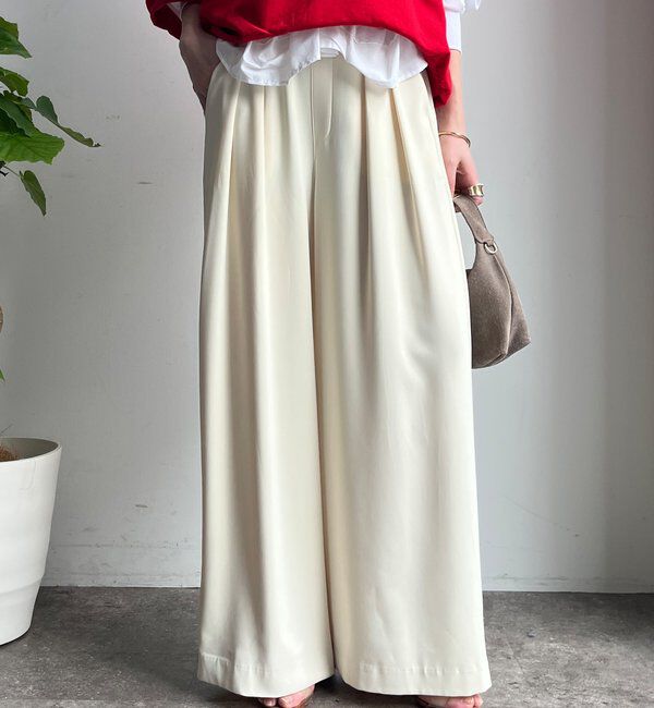  「【累計販売数3万枚突破/23色4サイズ展開！】タックワイドパンツ」|チノ|レモンイエロー