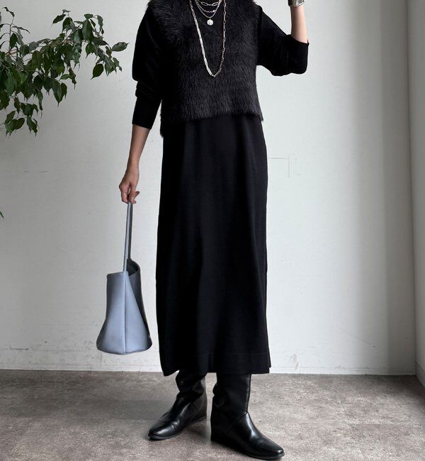  「【WEB限定】フェザーヤーンニットベスト＋ニットワンピースセット」|スーツ|ブラック