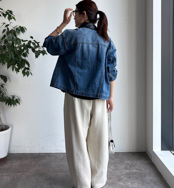  「【襟の取り外しが可能！】レザーカラーデニムジャケット」|ブルゾン・スタジャン|