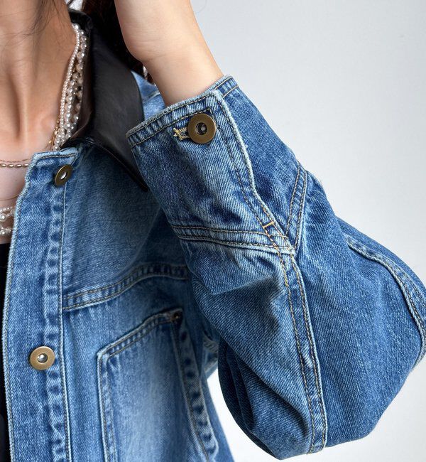  「【襟の取り外しが可能！】レザーカラーデニムジャケット」|ブルゾン・スタジャン|