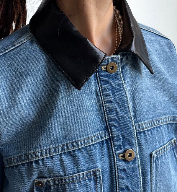  「【襟の取り外しが可能！】レザーカラーデニムジャケット」|ブルゾン・スタジャン|