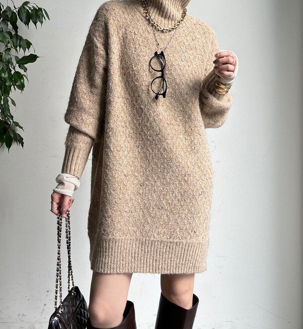  「【WEB限定】クロス編みタートルチュニック」|ニット・セーター|ベージュ