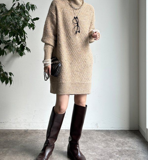  「【WEB限定】クロス編みタートルチュニック」|ニット・セーター|