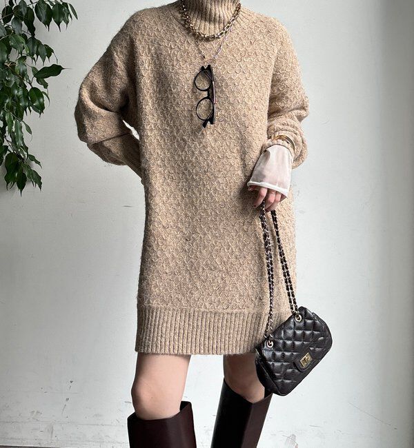  「【WEB限定】クロス編みタートルチュニック」|ニット・セーター|