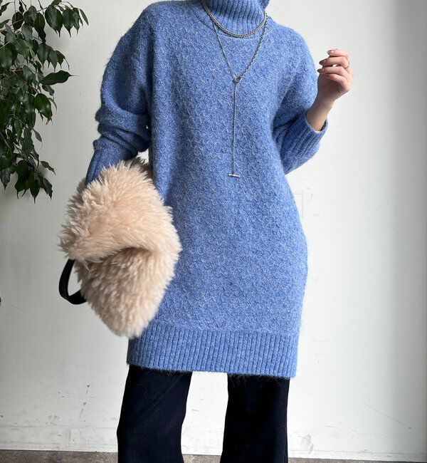  「【WEB限定】クロス編みタートルチュニック」|ニット・セーター|ブルー
