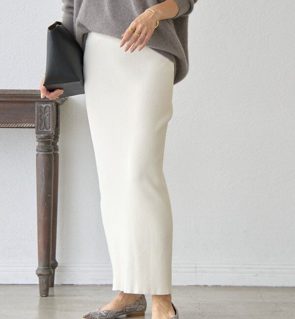  「【マイナス3kg/レビュー高評価☆】リブタイトスカート」|スカート|エクリュ