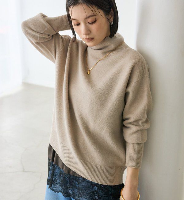  「【5色展開/万能トップス】ウール100NEWボトルネックニット」|ニット・セーター|グレージュ
