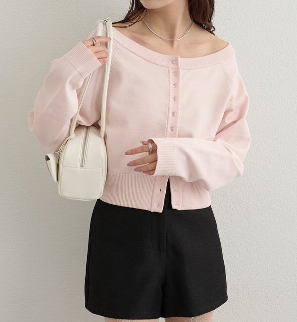  「ワイドネッククリアボタンカーディガン」|カーディガン|