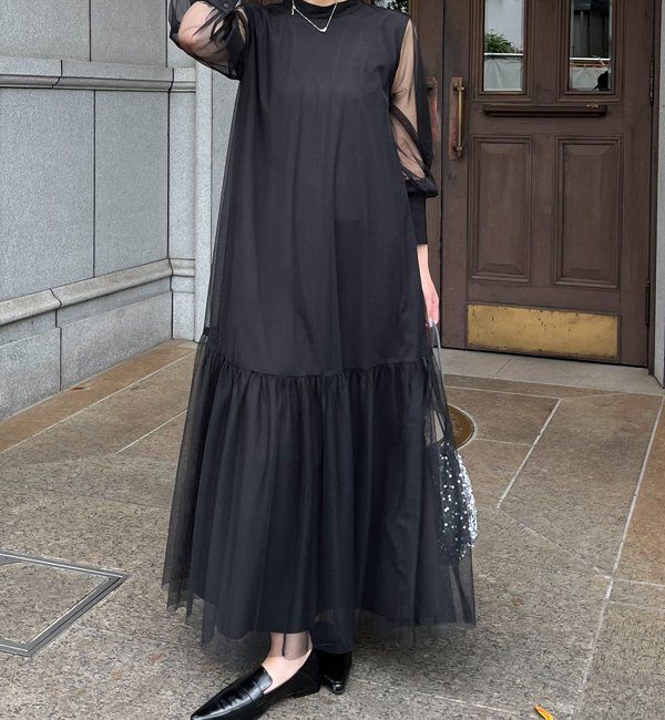  「【オケージョン/サイズ展開あり/人気につき再販】チュールハイネックワンピース」|ワンピース|