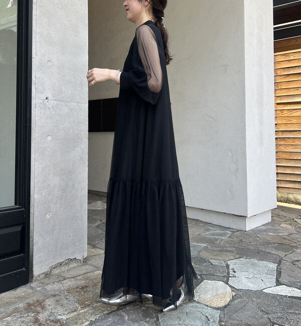  「【オケージョン/サイズ展開あり/人気につき再販】チュールハイネックワンピース」|ワンピース|