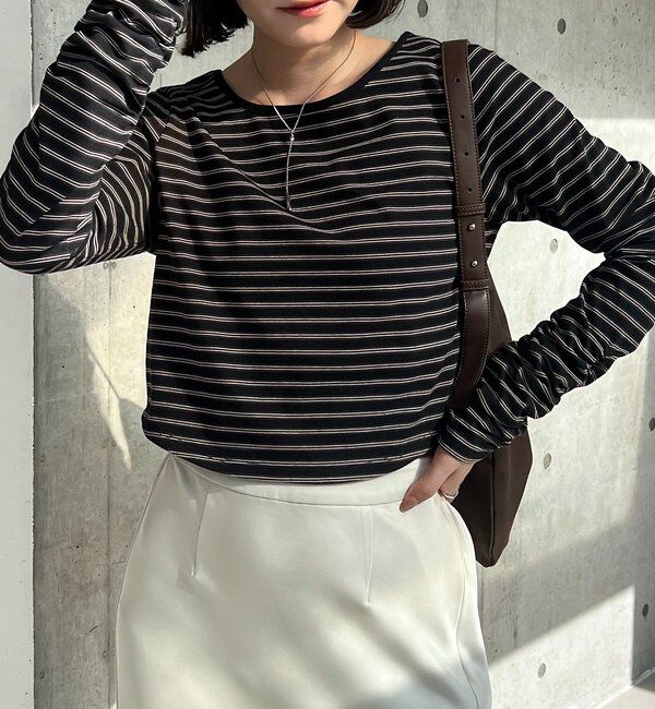  「バックUネッククロップボーダーTシャツ」|Tシャツ・カットソー|