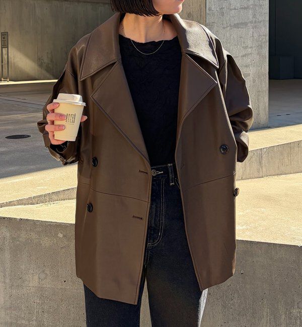  「【サイズ展開あり】レザーミドルコート」|その他|