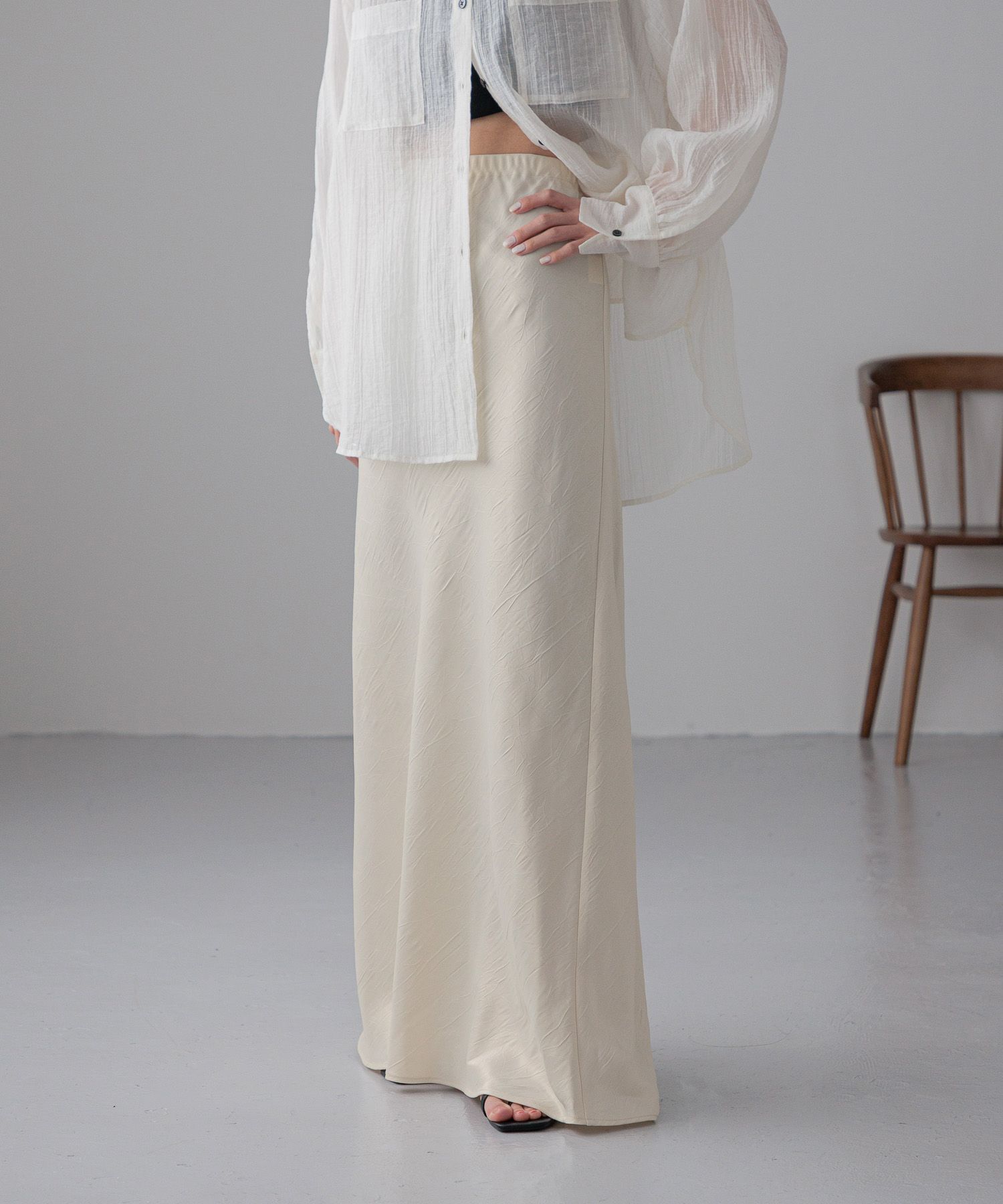 LOWRYS FARM「ストレッチサテンスカート」|スカート|