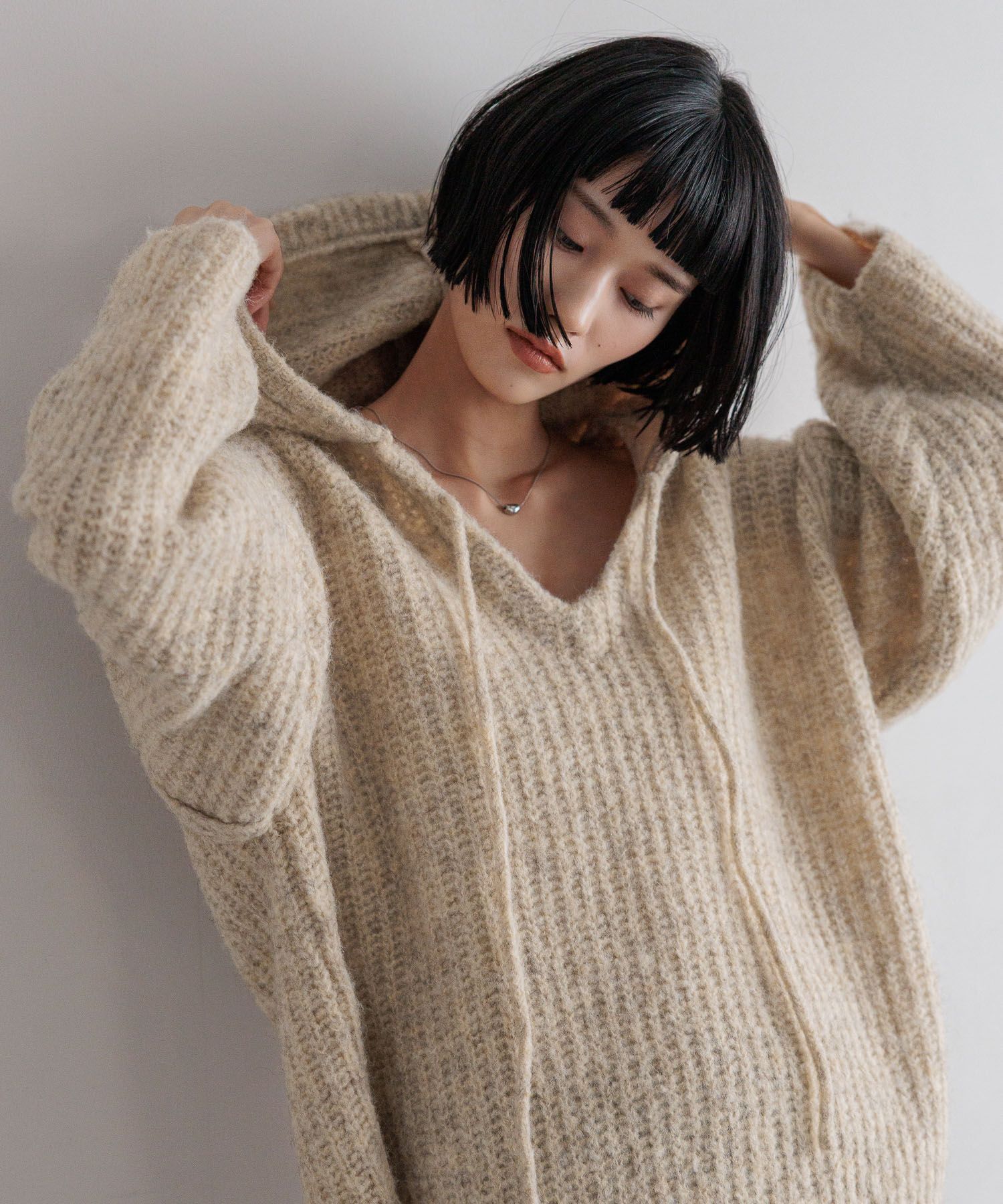 LOWRYS FARM「メランジフードニットプルオーバー」|ニット・セーター|