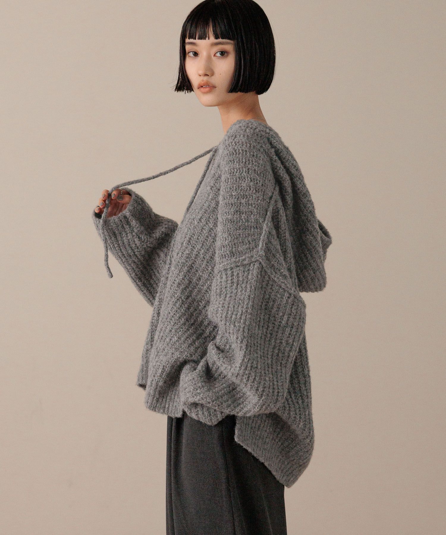 LOWRYS FARM「メランジフードニットプルオーバー」|ニット・セーター|GRY5