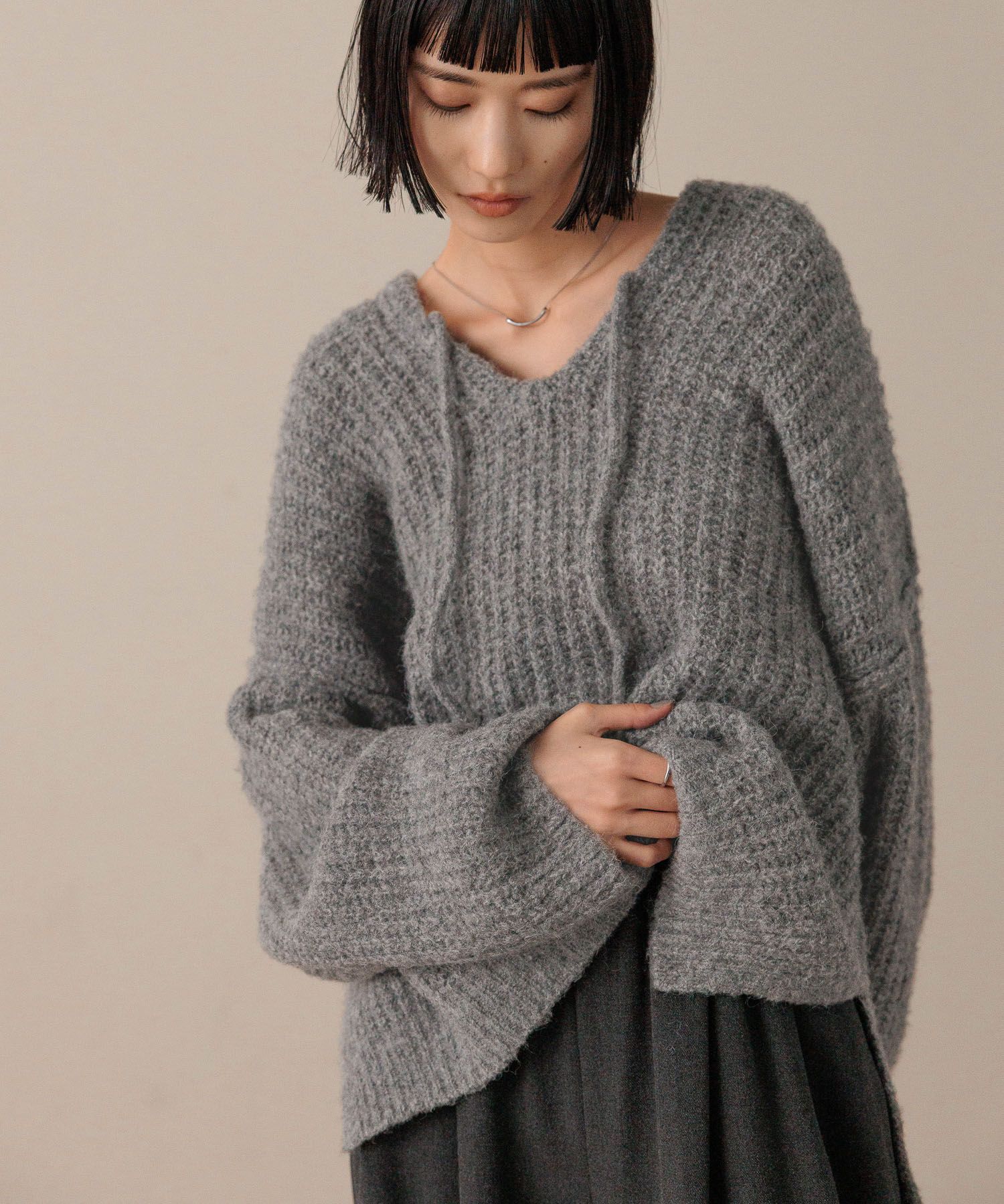 LOWRYS FARM「メランジフードニットプルオーバー」|ニット・セーター|