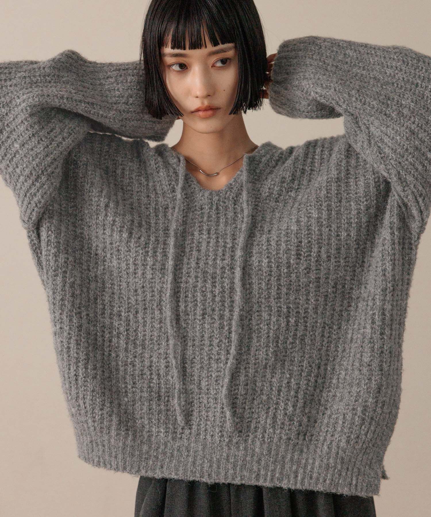 LOWRYS FARM「メランジフードニットプルオーバー」|ニット・セーター|